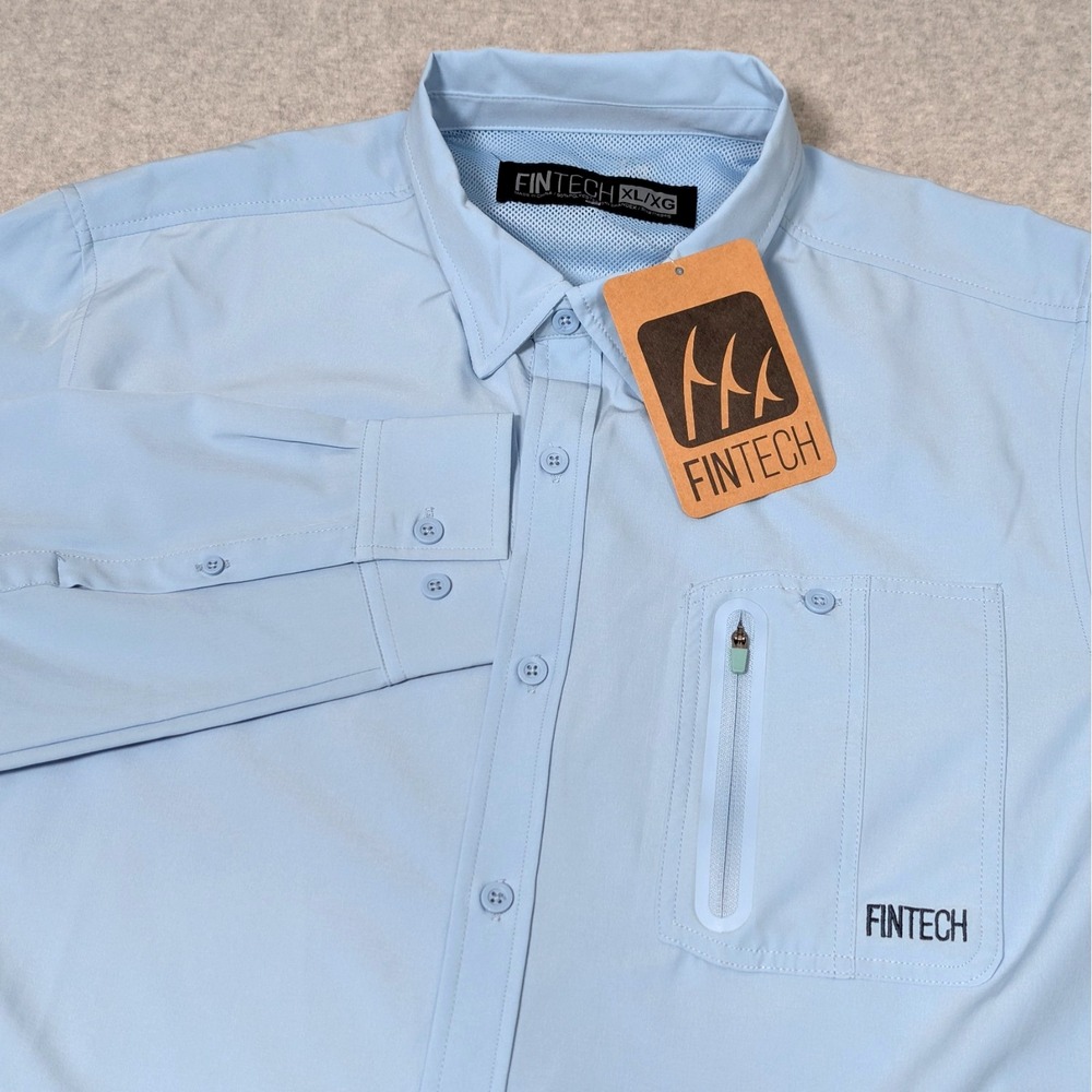 Fintech Fishing Performance Shirt UPF Vented Button Down Long Sleeve Men's XL